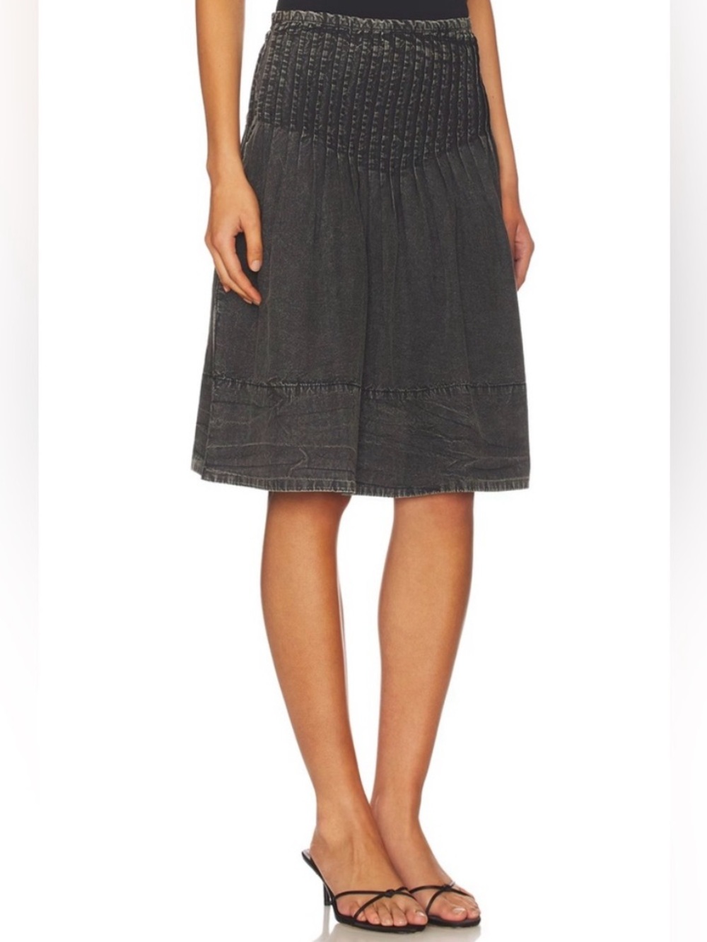 Free People Peyton Pintuck Skirt in Washed Black Size 10 - Picture 3 of 11